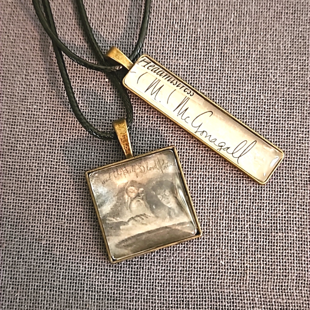 Set of 2 Harry Potter McGonagall necklaces children's book pages ooak upcycled